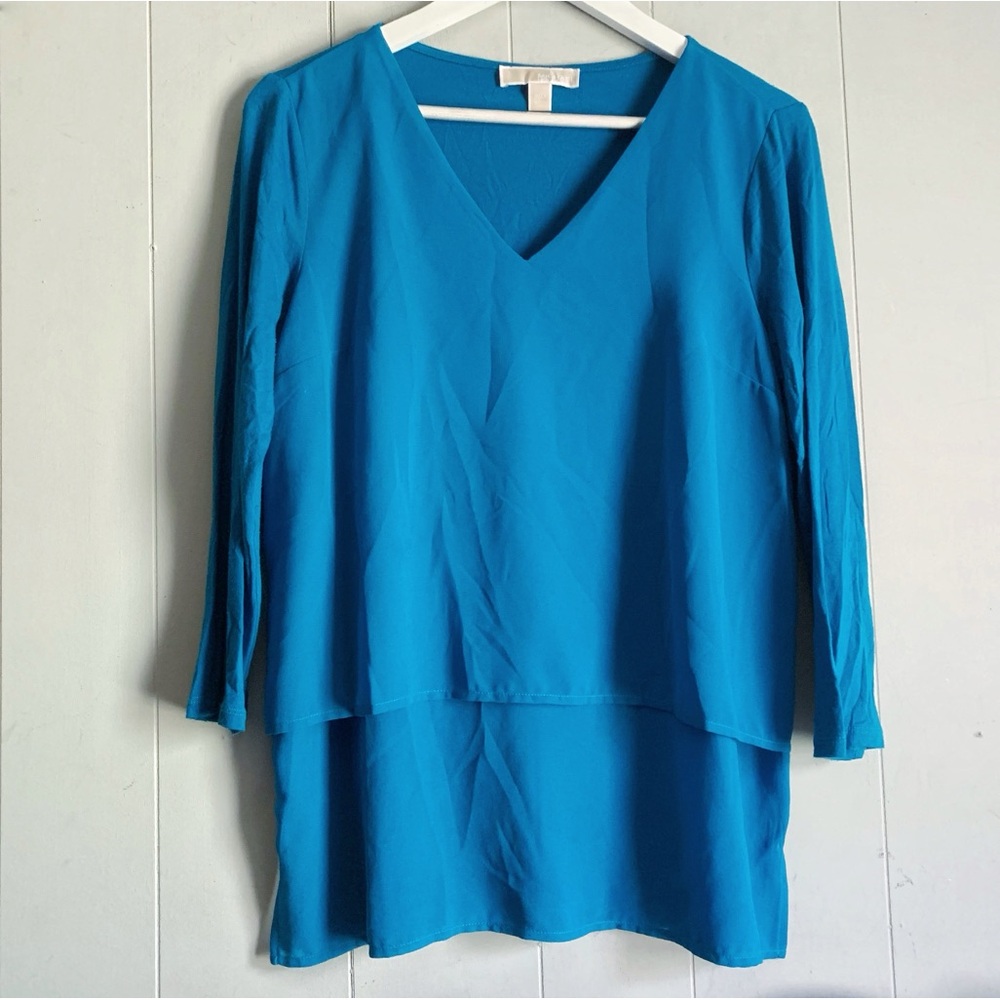 MICHAEL Michael Kors Teal V Neck Long Sleeve Top Size Medium Petite
